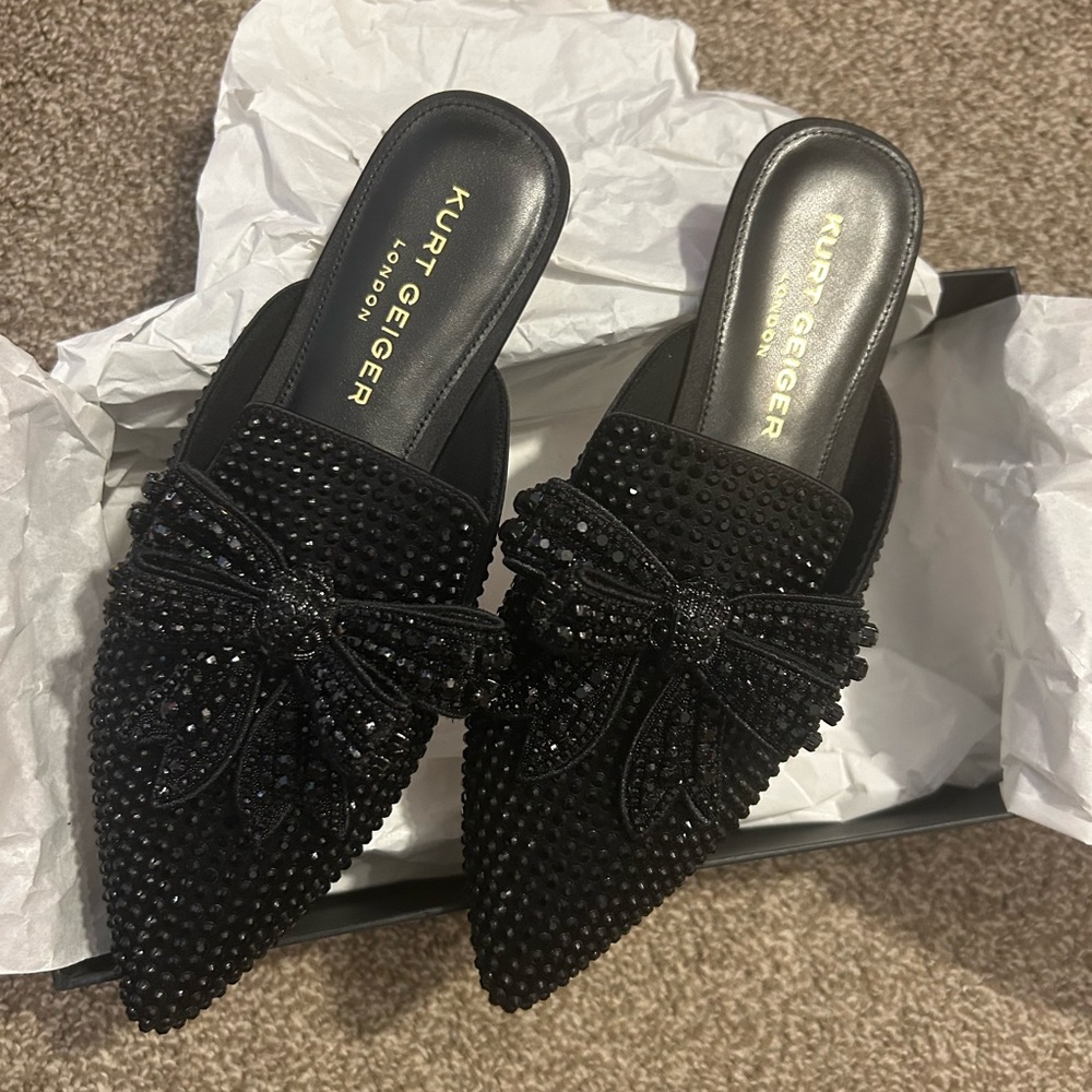 Kurt Geiger Black Crystal Embellished Mules